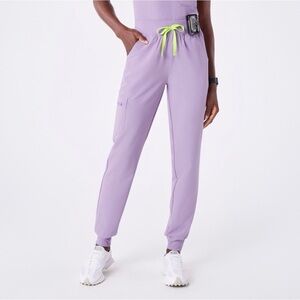 Figs Lavender Jogger Pants with Neon Green Drawstring